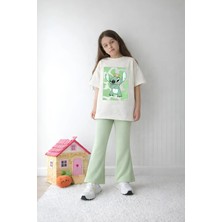 Belya Kids Wear Kız Çocuk Tam Kalıp Üst Oversize Altı Taytlı Sevimli TASARIM38 Alt Üst Takım