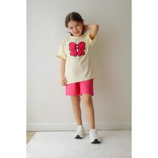 Belya Kids Wear Kız Çocuk Üst Oversize Süprem Alt Iki Iplik Fiyonk Desenli6 Askılı Alt Üst Takım