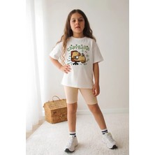 Belya Kids Wear Kız Çocuk Tam Kalıp Üst Oversize Altı Taytlı Bara TASARIM84 Alt Üst Takım