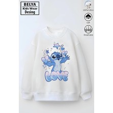 Belya Kids Wear Tam Kalıp Oversize Kız Çocuk Pamuğa Pamuk 3 Iplik Kumaş Stıtch Love Karakter Tasarım Sweatshirt