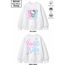 Belya Kids Wear Trend Çocuk Kız Model Tam Kalıp Oversize Ön Arka Baskılı Hello 2 Iplik Pamuğa Pamuk Kumaş Sweatshirt 99