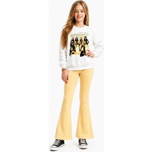 Belya Kids Wear Kız Çocuk Tam Kalıp Üst Oversize Alt Taytlı Sarı Amatör Tasarım 241 Alt Üst Takım