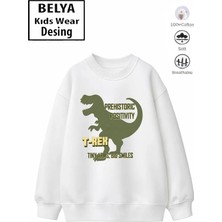 Belya Kids Wear Trend Çocuk Erkek Model Tam Kalıp Oversize Trex Tasarım 2 Iplik Pamuğa Pamuk Kumaş Sweatshirt 40