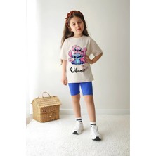 Belya Kids Wear Kız Çocuk Tam Kalıp Üst Oversize Altı Taytlı Karakter TASARIM76 Alt Üst Takım