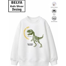 Belya Kids Wear Trend Çocuk Erkek Model Tam Kalıp Oversize Trex Tasarım 2 Iplik Pamuğa Pamuk Kumaş Sweatshirt 36