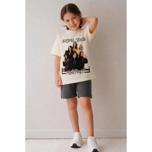Belya Kids Wear Kız Çocuk Üst Oversize Kalıp Alt Şortlu Manif Tasarım Alt Üst Takım
