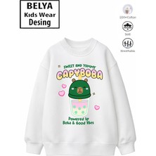 Belya Kids Wear Trend Çocuk Kız Model Tam Kalıp Oversize Capy Boba Tasarım 2 Iplik Pamuğa Pamuk Kumaş Sweatshirt 82