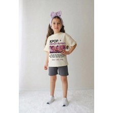 Belya Kids Wear Kız Çocuk Üst Oversize Süprem Alt Iki Iplik Hun1 Baskılı Alt Üst Takım