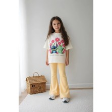 Belya Kids Wear Kız Çocuk Tam Kalıp Üst Oversize Altı Taytlı Sevimli Karakter TASARIM52 Alt Üst Takım
