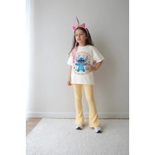 Belya Kids Wear Kız Çocuk Tam Kalıp Üst Oversize Altı Taytlı Sevimli Karakter TASARIM53 Alt Üst Takım
