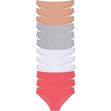 Royaleks 12 Adet Süper Eko Set Likralı Kadın Slip Külot Ten Gri Beyaz Fuşya