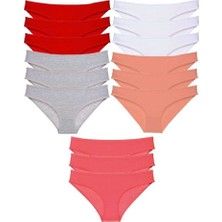 Royaleks 15 Adet Süper Eko Set Likralı Kadın Slip Külot Kırmızı Gri Beyaz Pudra Fuşya