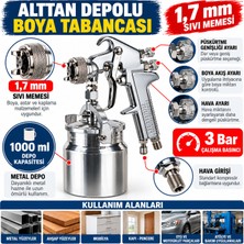 Badem10 Boya Tabancası Alttan Depolu 1.7 mm 1000 ml 3 Bar Ayarlanabilir Metal Boya Püskürtme Tabancası