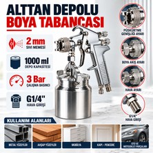 Badem10 Boya Tabancası Alttan Depolu 2 mm 1000 ml 3 Bar Ayarlanabilir Metal Boya Püskürtme Tabancası