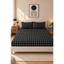 More Home Çift  Kişilik Lastikli Çarşaf  Seti + Yastık Kılıfı - Kareli