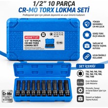 Badem10 10 Parça 1/2'' Cr-Mo Torx Lokma Seti T30-T100 Darbeli Lokma Ucu Profesyonel Tamir Seti