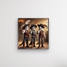 Bezos Üç Silahşör Kedi Kanvas Tablo 90X90CM