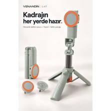 Venandin L-V7 Manyetik Bluetooth Kumandalı Tripod Selfie Çubuğu 64 Cm, 3 Ayaklı, 2 kg Taşıma - Siyah