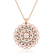 Bersel Butik Gümüş Rose Geometrik Desenli Madalyon Kolye
