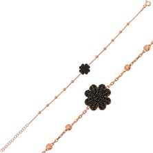Bersel Butik 925 Ayar Gümüş Rose Kalpli Yonca Bileklik