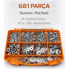 Aydogan's 681 Parça Somun ve Pul Seti, Dın 934, M3-M8 Metrik Somun, Whitworth Düz Pul, Organizer Kutulu