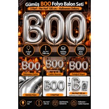 Dodomar Halloween Boo Yazılı Gümüş Folyo Balon 3 Harf Set Her Biri 100 cm Cadılar Bayramı Parti Süsü