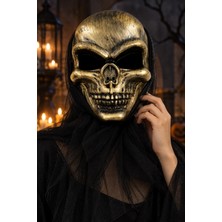 Dodomar Halloween Kurukafa Maskesi Gold Arkası Tüllü Cadılar Bayramı Kostüm Parti ve Etkinlik Aksesuarı