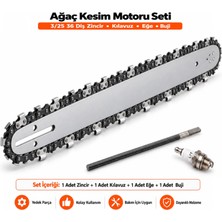 Algaride Motorlu Testere Bakım 3/25 36 Diş Zincir Kılavuz  Eğe Buji 4 Parça Ağaç Kesim Motoru Seti