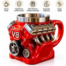 Partenya V8 Motor Tasarımlı Kupa Bardak Paslanmaz Çelik Iç Hazneli Dekoratif Kahve Kupası