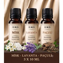 E.M.S Misk - Lavanta - Paçuli Esansiyel Uçucu Yağ Buhurdanlık Yağı Difüzör Esansı Oda Kokusu Mum Esansı 3 x 10 Ml.