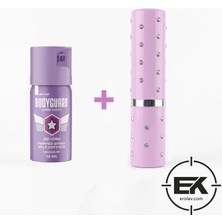 Erol Av Profesyonel Güvenlik Kiti - Bodyguard Pembe Gaz 40 ml ve Şarjlı Kompakt LED Fener Acil Durum Seti