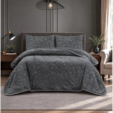 Lal Home Deco Lal Home Çift Kişilik Yatak Örtüsü Seti ve Battaniye Seti - Antrasit Mbos