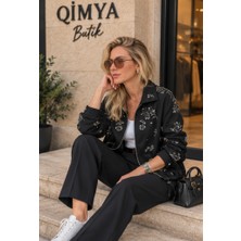 Qimya Butik Nox Kadın Astarsız Etek Ucu Tünelli Full El Işi Boncuk Işlemeli Premium Kısa Ceket