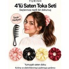 Yurish Saten Lastik Toka Seti - 4'lü Paket -Tarak Hediyeli