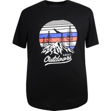 Maruf Shop Baskılı Erkek Büyük Beden Bisiklet Yaka Tişört Siyah