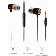 Str Store EH103 Kablolu 3.5mm Jacklı Mikrofonlu Kulak Içi Kulaklık - Gürültü Önleyici Mikrofon, Ses Ayarı Paneli, Terlemeye Dayanıklı, Evrensel Uyumluluk, Spor Iş Kulak Içi Kulaklık Siyah