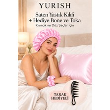 Yurish Saten Yastık Kılıfı + Hediye Çift Yön Kullanımlı Bone ve Toka Kıvırcık ve Düz Saçlar Için Tarak Hediyeli