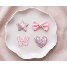 Cherry Lemon Saçsız Bebek Tokası 4'lü Set - Fiyonk & Kelebek Kalp Yıldız Figürlü Mavi Set