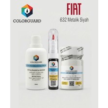 COLORGUARD FIAT 632 Metalik Siyah Rötuş Seti - 2 si 1 Arada İğne ve Fırça Uçlu Şişe, Solüsyon ve Rötuş Pastası