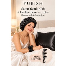 Yurish Saten Yastık Kılıfı + Hediye Çift Yön Kullanımlı Bone ve Toka Kıvırcık ve Düz Saçlar Için Tarak Hediyeli