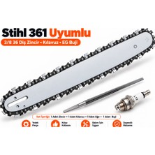 Algaride Stihl 361 Uyumlu Motorlu Testere 3/8 36 Diş Zincir  Kılavuz Eğe Buji Bakım ve Yedek Parça Seti