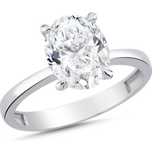 La Mia Felicita 925 Ayar 2,45 Carat Moıssanıte Oval Gümüş Tektaş Yüzük Rodyum Kaplama