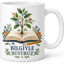 Bezos Bilgiyle Büyürüz Kitap ve Filiz Tasarımlı Porselen Kupa - Öğretmene Hediye - Model 262