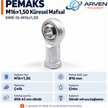 Pemaks KMB-16-M16X1,50 Küresel Mafsal Ap4 Çinko Kaplamalı Çelik Silindir Mil Ucu Bağlantısı