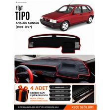 E-BİZ Fıat Tipo (1992-1997) Analog Konsol Uyumlu Torpido Örtüsü, Torpido Kılıfı - Siyah-Kırmızı - FI020