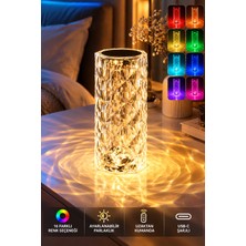 Seburam Collection Kumandalı Dokunmatik Kristal Abajur 16 Renk 4 Mod USB Masa Lambası – Dekoratif Başucu ve Komodin Lambası 21×9 cm