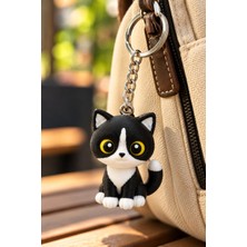 Maygiy Siyah Beyaz Kedi Anahtarlık 3D Figürlü Sevimli Kedi Çanta ve Anahtar Süsü