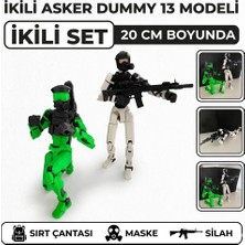 M&D Design Dummy 13 Asker Figürü 20 cm Ikili Set – Hareketli Eklemli Aksiyon Figürü, Silahlı, Maskeli ve Sırt Çantalı