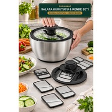 Viracasa Paslanmaz Çelik Salata Kurutucu ve Rende Seti Basmalı Dilimleyici Kapaklı 6 Rende Bıçağı