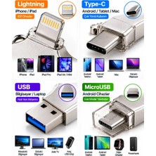 Esranın Dünyası 4in1 128GB Flash Bellek USB Type-C Lightning Microusb Çoklu Girişli Taşınabilir USB Bellek
